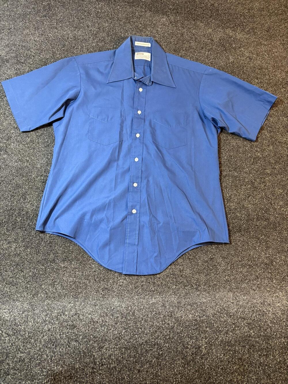 Vintage Montgomery Ward Shirt Mens L Blue Short Sleeve Button Up Pockets Casual
